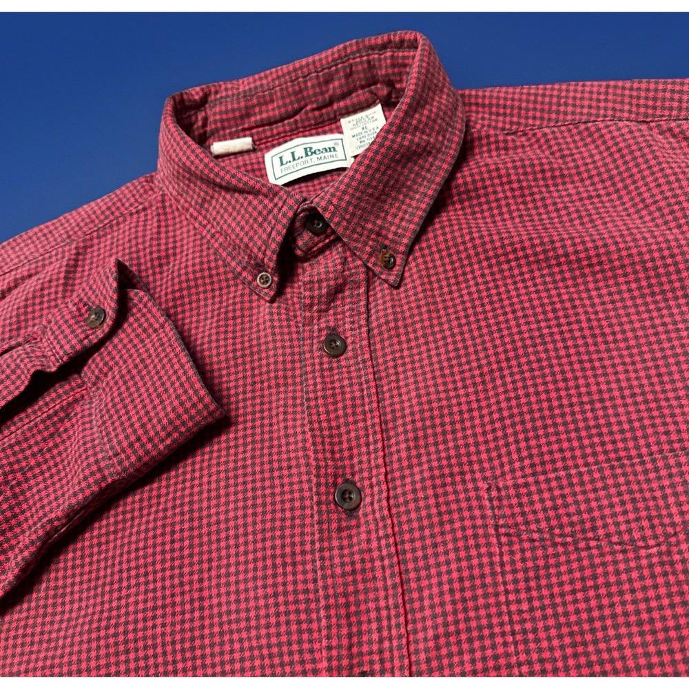 LL Bean Shirt Mens XL Red Plaid Flannel Button Up Made in USA Cotton Outdoors